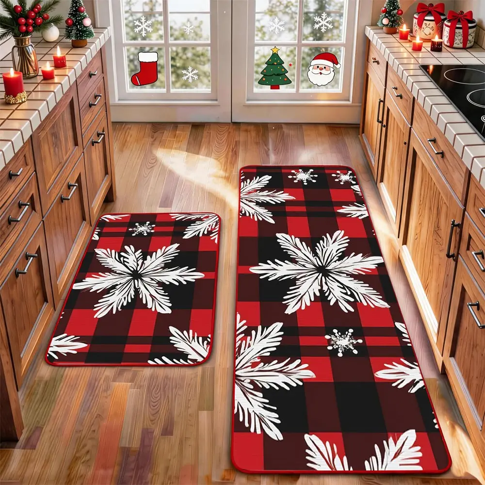 2-Pack Christmas Kitchen Mats, Santa Tree Snowflake, Non-Slip Low Profile, Halloween Farm Party Floor Pads, Home Kitchen Decor