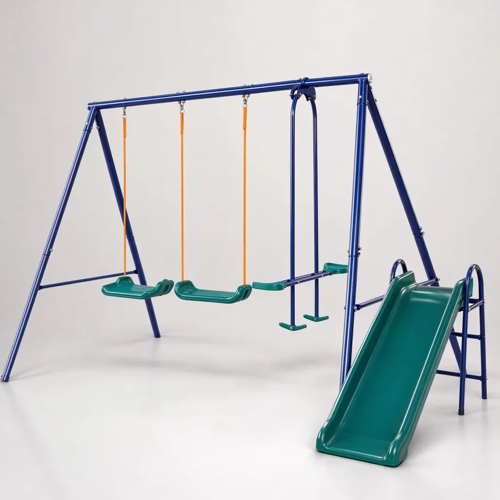 3-in-1 Kids Outdoor Play Set with Swing, Slide & Glider, Heavy-Duty Steel, Backyard Playground for Ages 3-8