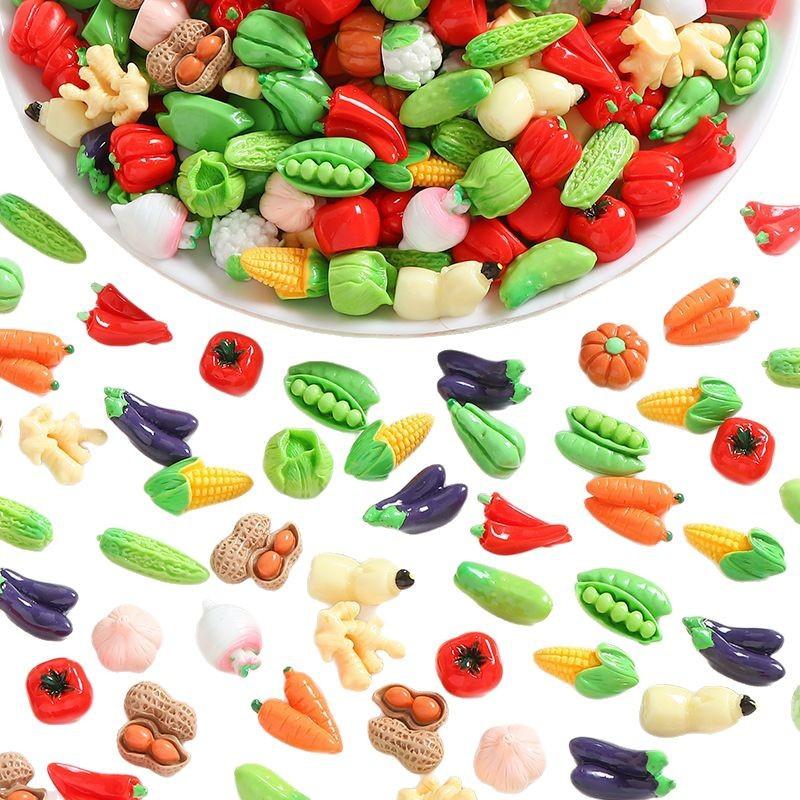 10pcs Glossy Realistic Vegetable Series Blind Bag Miniature Food Toys, Resin Radish Cabbage Chili Lettuce, Creative DIY Toy Accessories