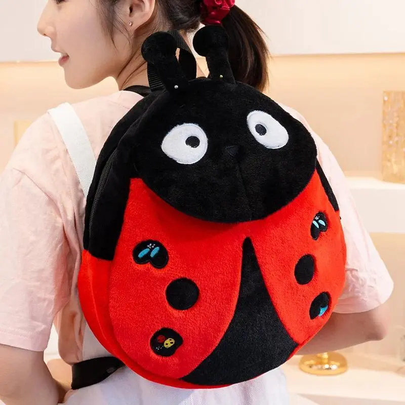 40CM Cartoon Beetle Plush Backpack Lovely Animal Seven-spotted Ladybug Backpack Shoulder Bags Plush Toy Great Birthday Gift