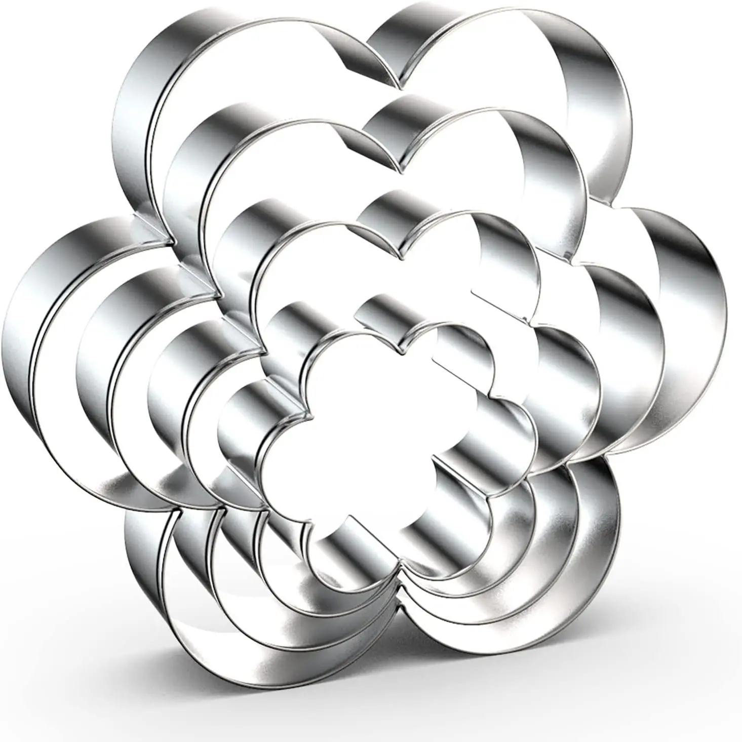 Flower Cookie  Set Large - 5 Inch, 4 Inch, 3 Inch, 2 Inch - Six Petal Scalloped  Spring Flower Cookie Cutters Shapes Molds - Stainless Steel