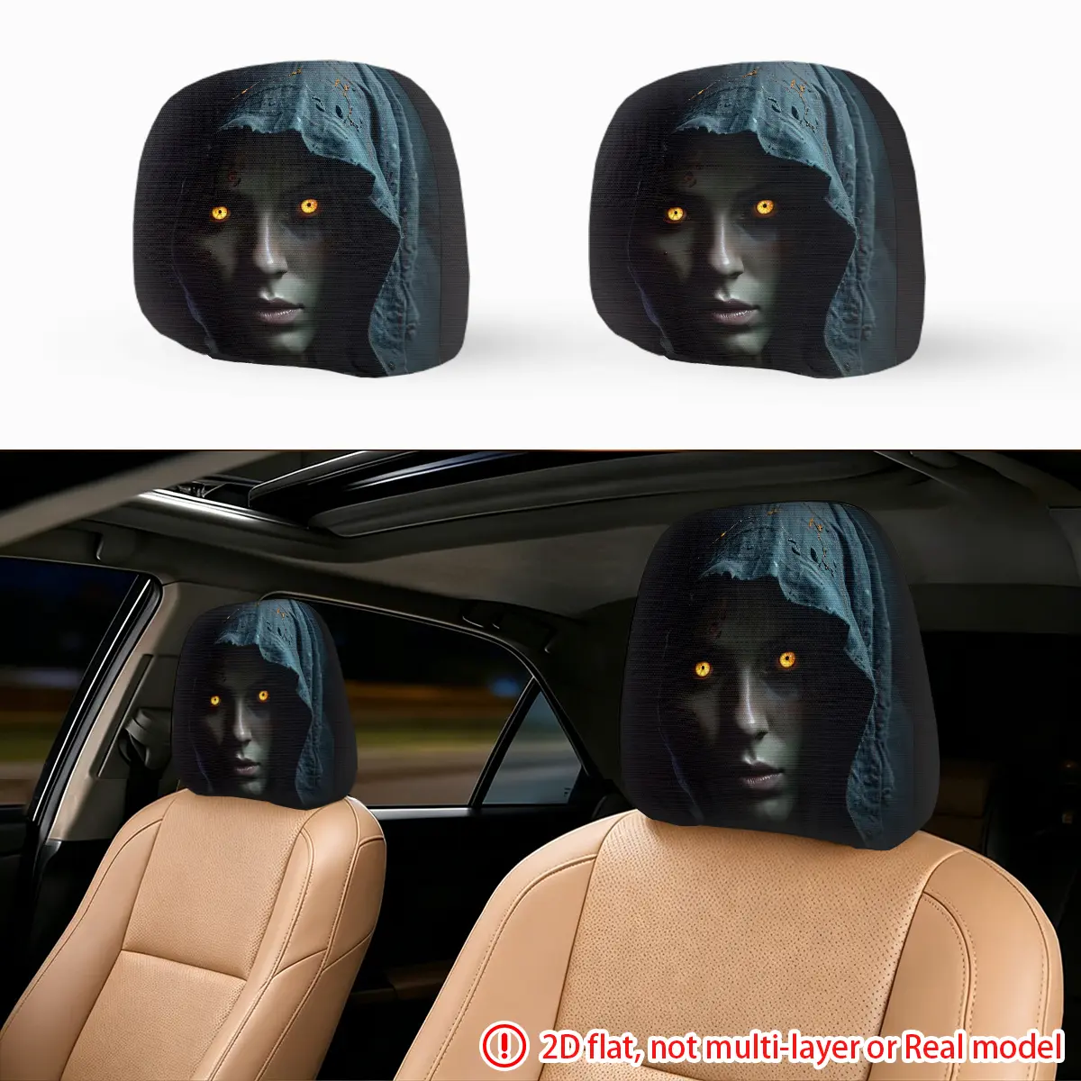 2pcs mysterious women wearing hood car seat pillowcases, car head pillowcases, creative car decoration gifts, fashionable and durable design, Car Accessories
