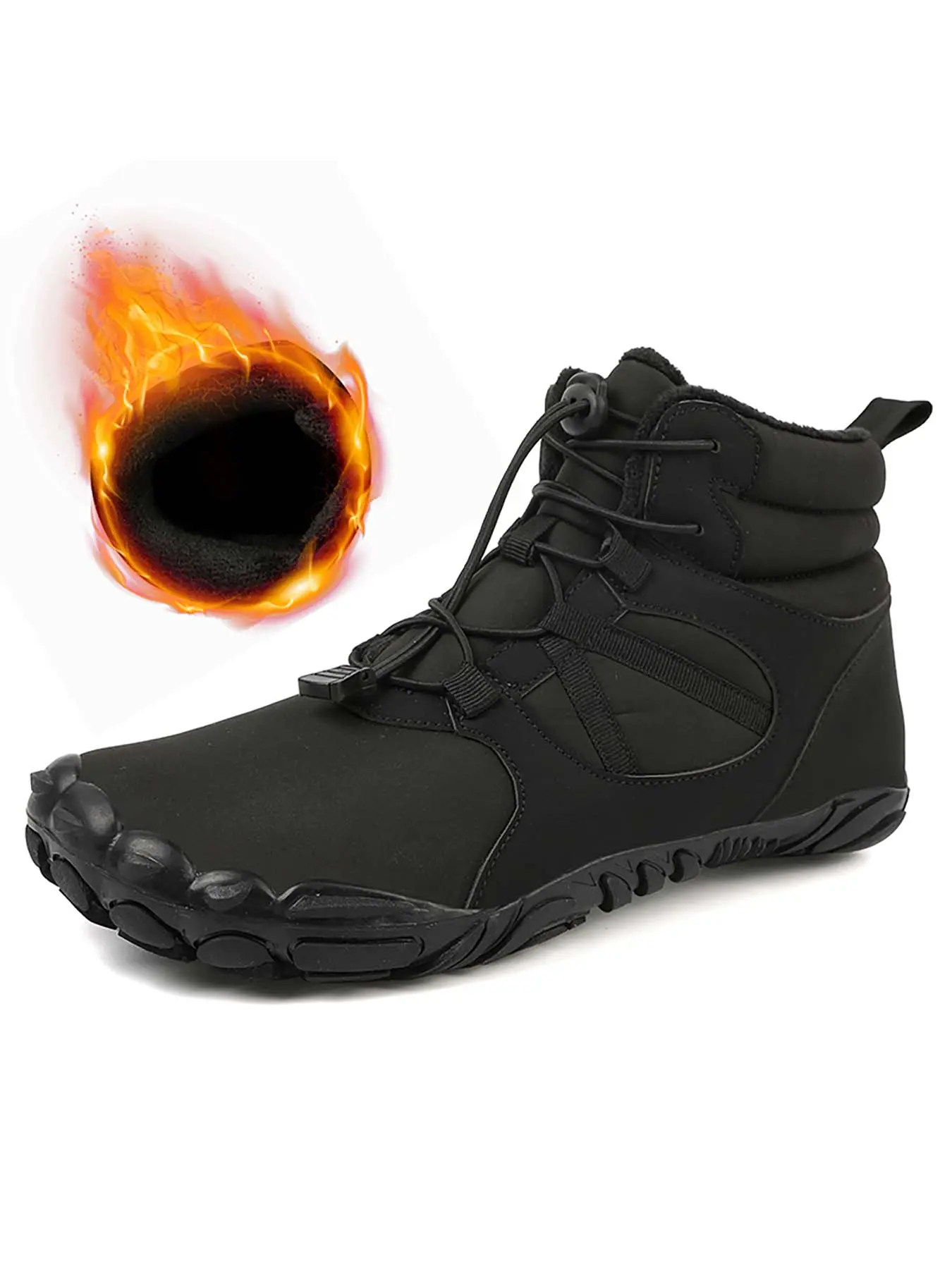 Men’s Fleece Lined Warm Barefoot Snow Boots, Wide Toe Box Zero Drop Quick Slip-On Lock Drawstring, Water Resistant Non-Slip Winter Ankle Boots for Commute & Trail Hiking
