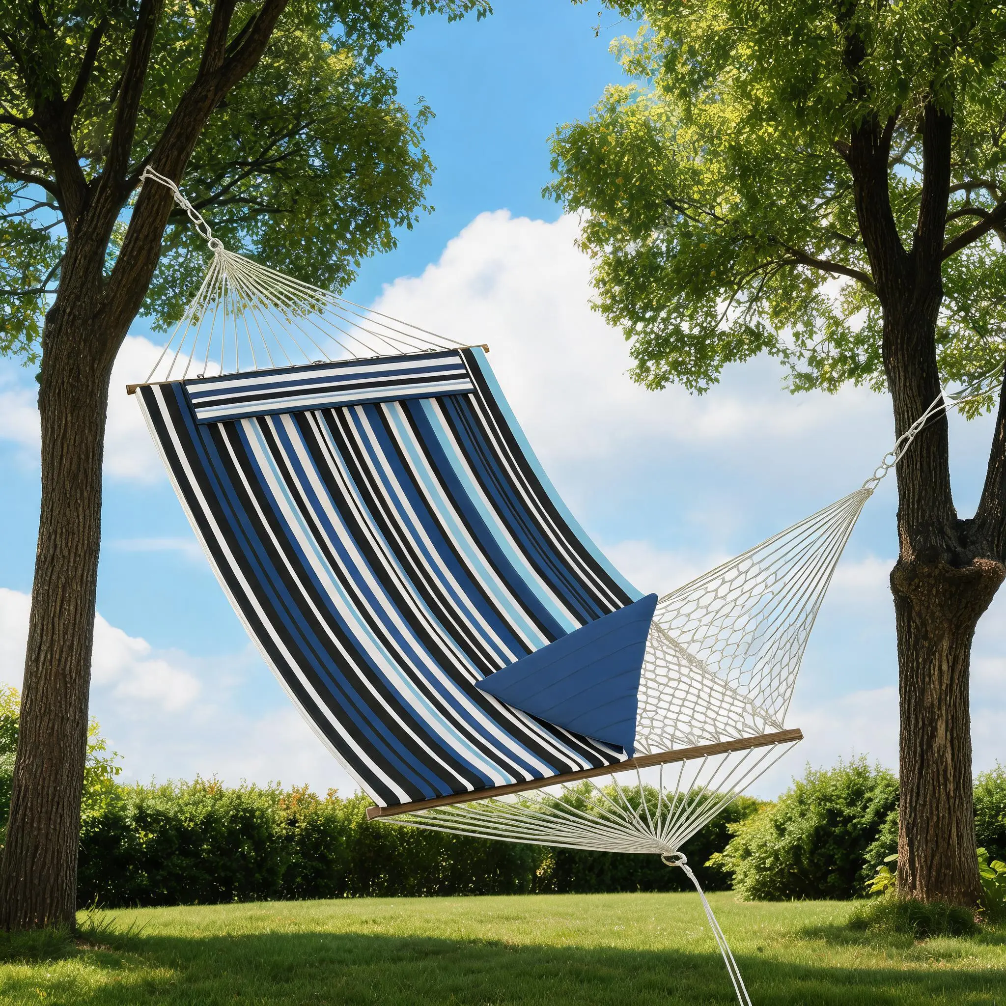 2-Person Quilted Fabric Double Hammock with Cotton Rope, Hardwood Spreader Bars & Detachable Pillow, Supports 2 People Up to 500 LBS, Matches Adjustable Steel Stand for Patio & Garden Outdoor Use, Adjustable Stand, Supports Two