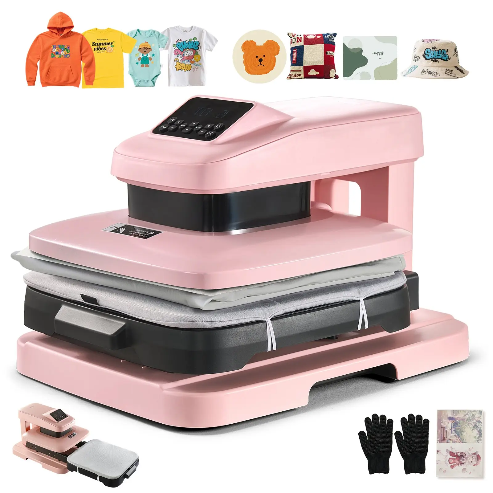 VEVOR Auto Heat Press Machine 15x 15 inch T-Shirt Press Machine Pink, Auto Release and Adjustable Pressure, Digital Display, Rapid and Even Heating, for Sublimation, Vinyl, Heat Transfer Projects