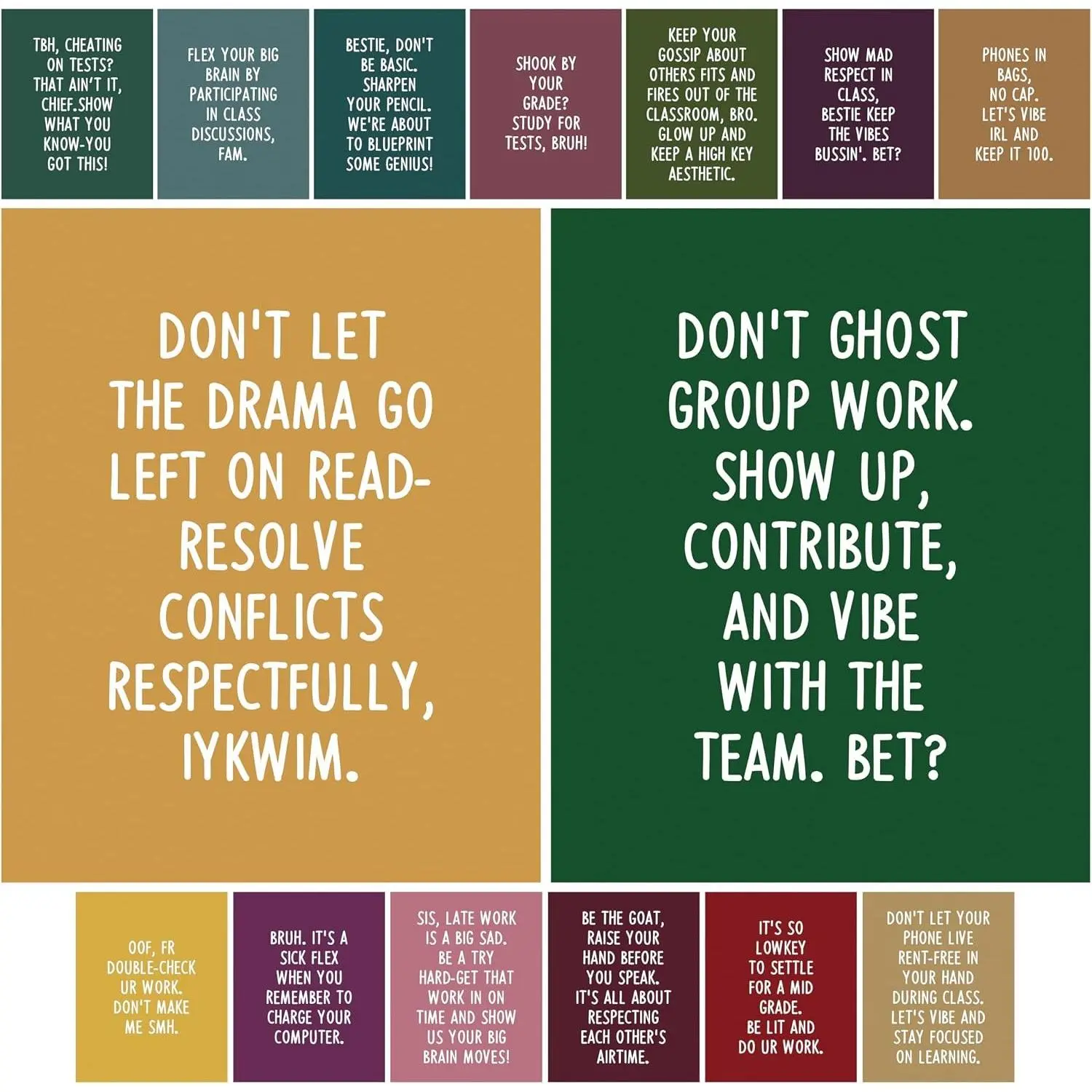 15Pcs Back to School Funny Rules Posters Print, Unframed Educational Motivational Poster 8x10 Inch Wall Art Prints Decor High and Middle School Classroom Positive Learning Quotes Decoration