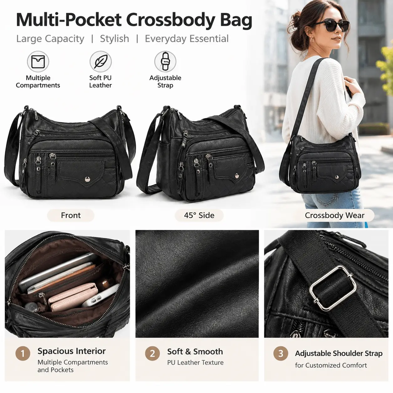1PC Travel Backpack, Leather Adjustable Lightweight Daypack, 22 X 12 X 19cm, for Carrying Daily Items, College School Backpack, School