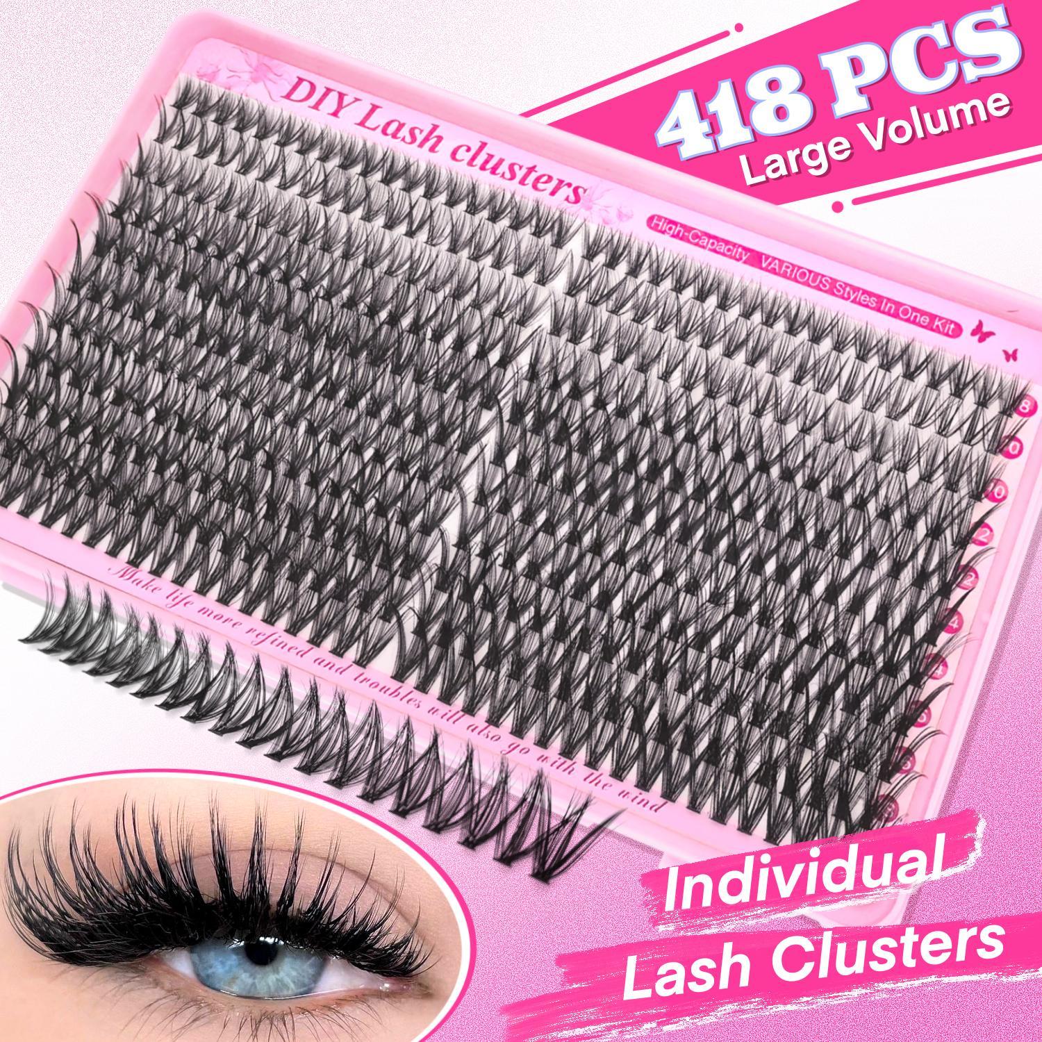 Individual False Eyelashes Kit, 1 Box Mixed Length D Curl with Lash Bond and Seal, Remover & Tweezers, Natural, Dense, Fluffy Eye Makeup Accessories, False Eyelashes Extensions for Women