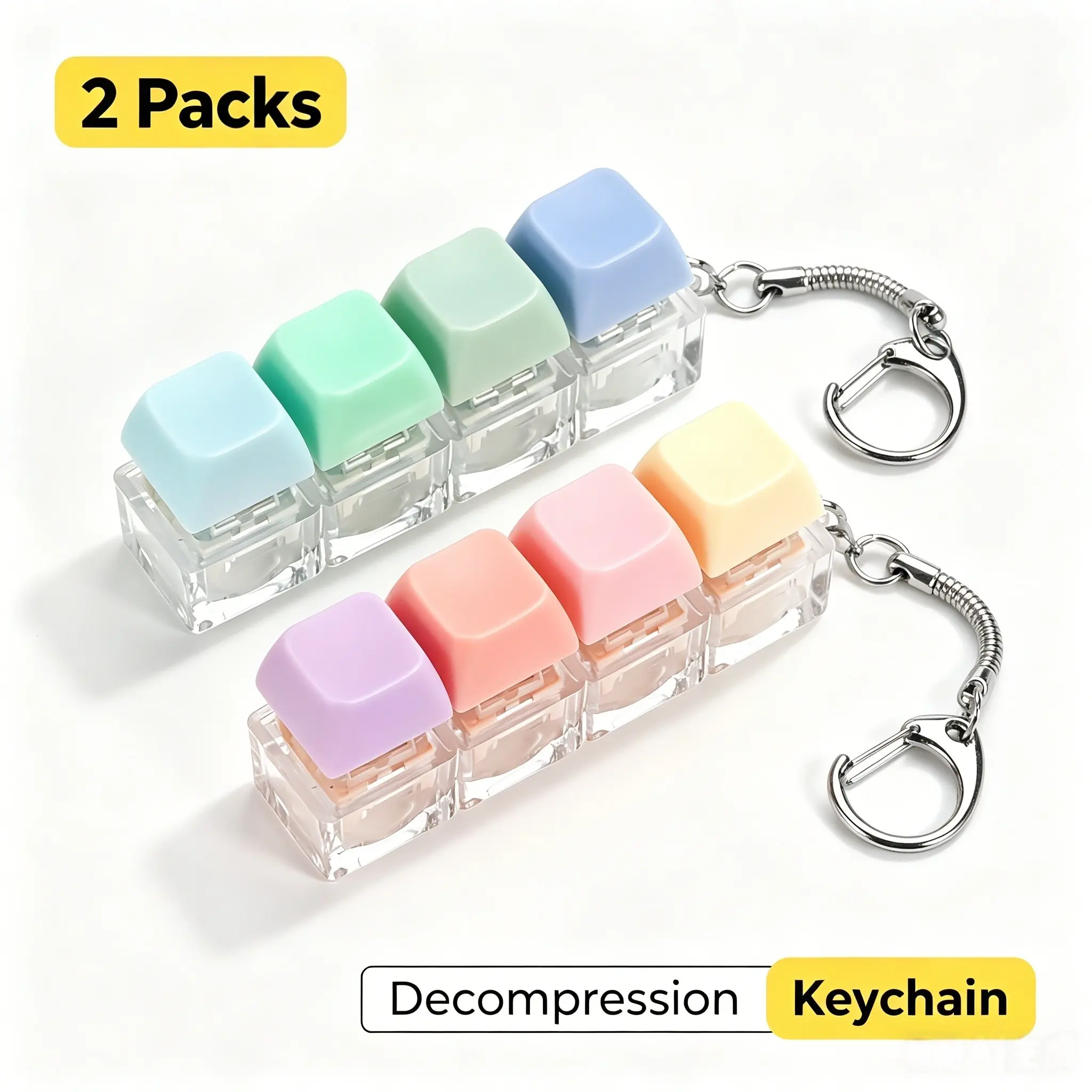 2 Pack Keyboard Decompression Keychain Cute Fidget Clicker Toy for Adults Office Anxiety Relief Stress Relief Tools Random Color Travel