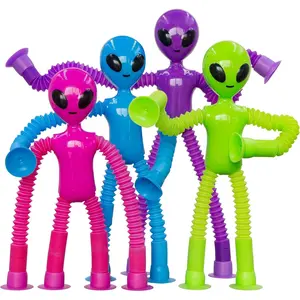 Pop Tubes Alien Fidget Toys for Kids, 4Pack Fidget Toys Telescopic Suction Cup Toy for Stress and Anxiety Relief, Stocking Stuffers Gift for Kids and Toddlers (4 Pack Alien)fidget toys