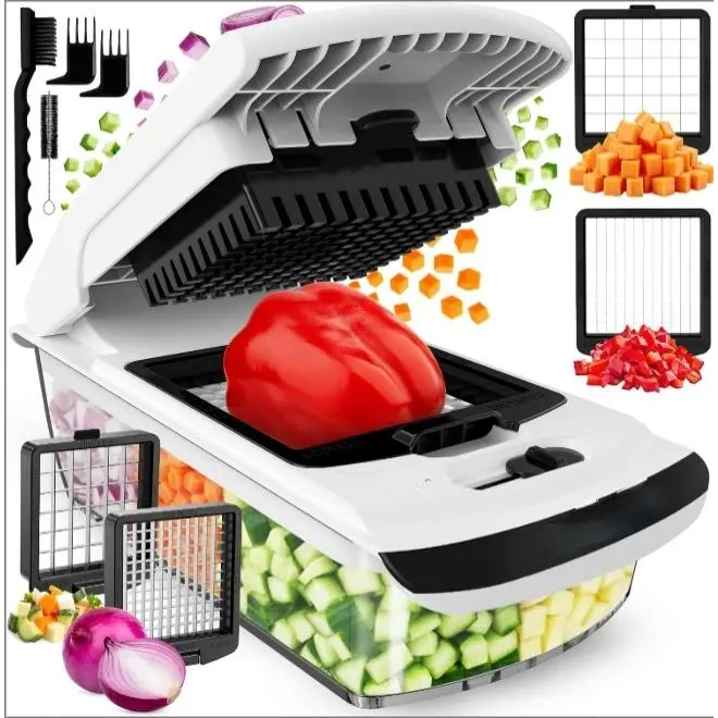 18-in-1 Kitchen Prep Tool Set, Stainless Steel Blade Vegetable Chopper Spiralizer, Onion Fruit Cutter with Container, White Kitchen Utensil Peelers & Cutters Gadget