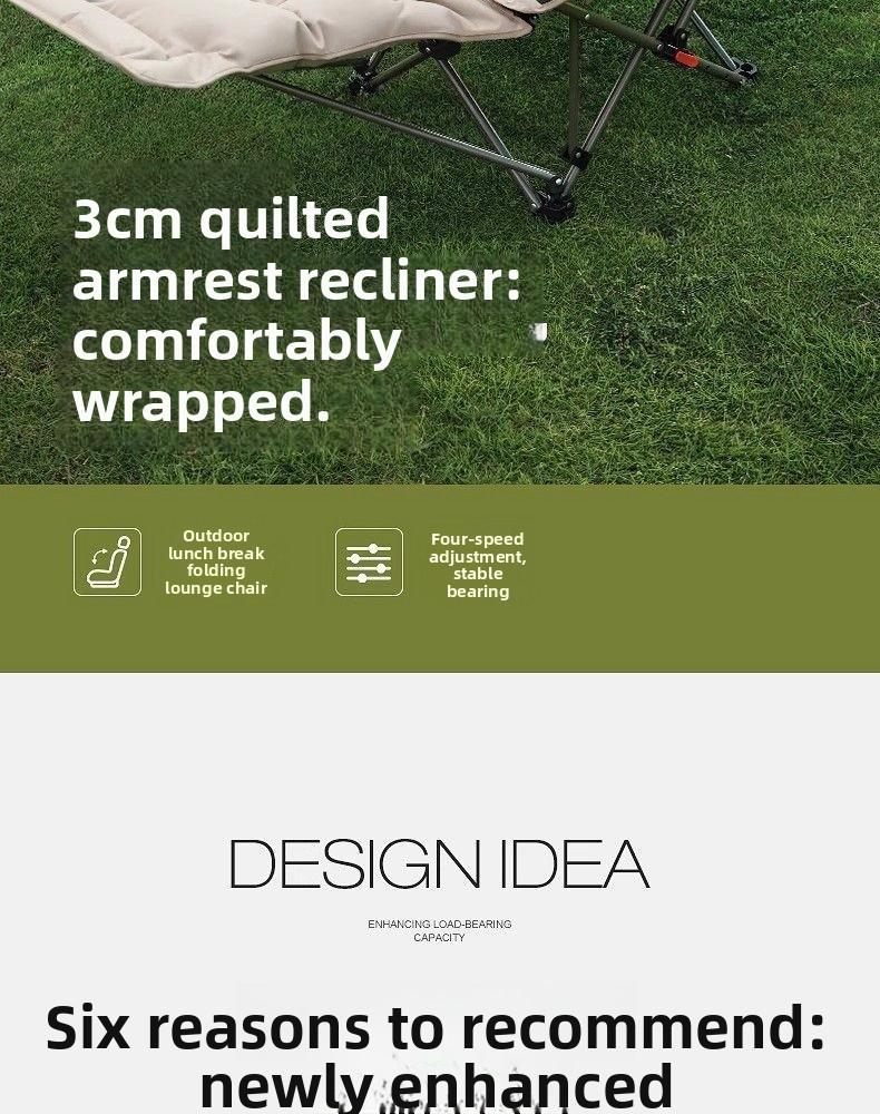 Foldable 4-Position Adjustable Lounge Chair with Armrests Thickened for Outdoor Indoor Use Portable Recliner for Camping Office Resting