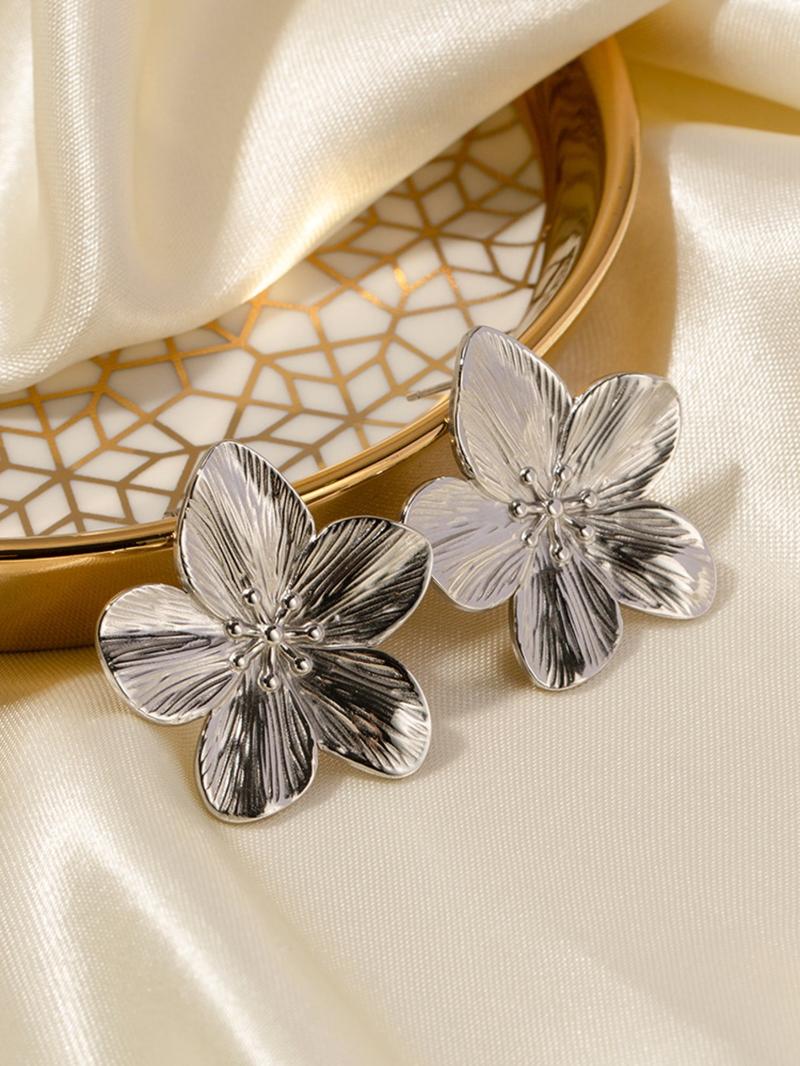 Textured Metal Flower Design Stud Earrings, Fashionable Jewelry for Women for Party, Daily Decor, Trendy All-match & Exquisite Jewelry for Birthday Gift, High Quality Earrings