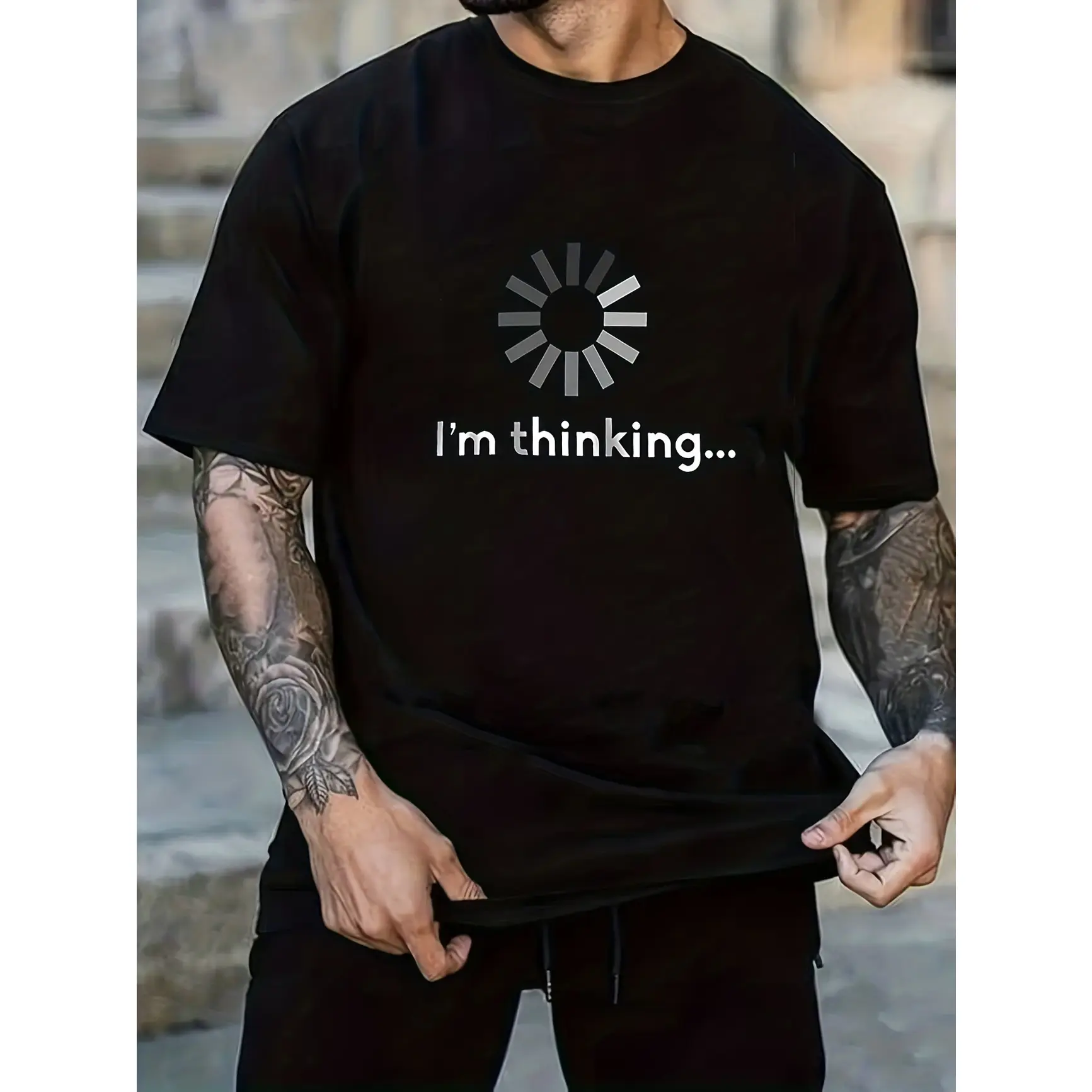 I'm Thinking Loading Spinner Funny Tech Humor Cotton T-Shirt, Programmer Gamer Casual Fashion Outfit, Perfect Sarcastic Gift For Him