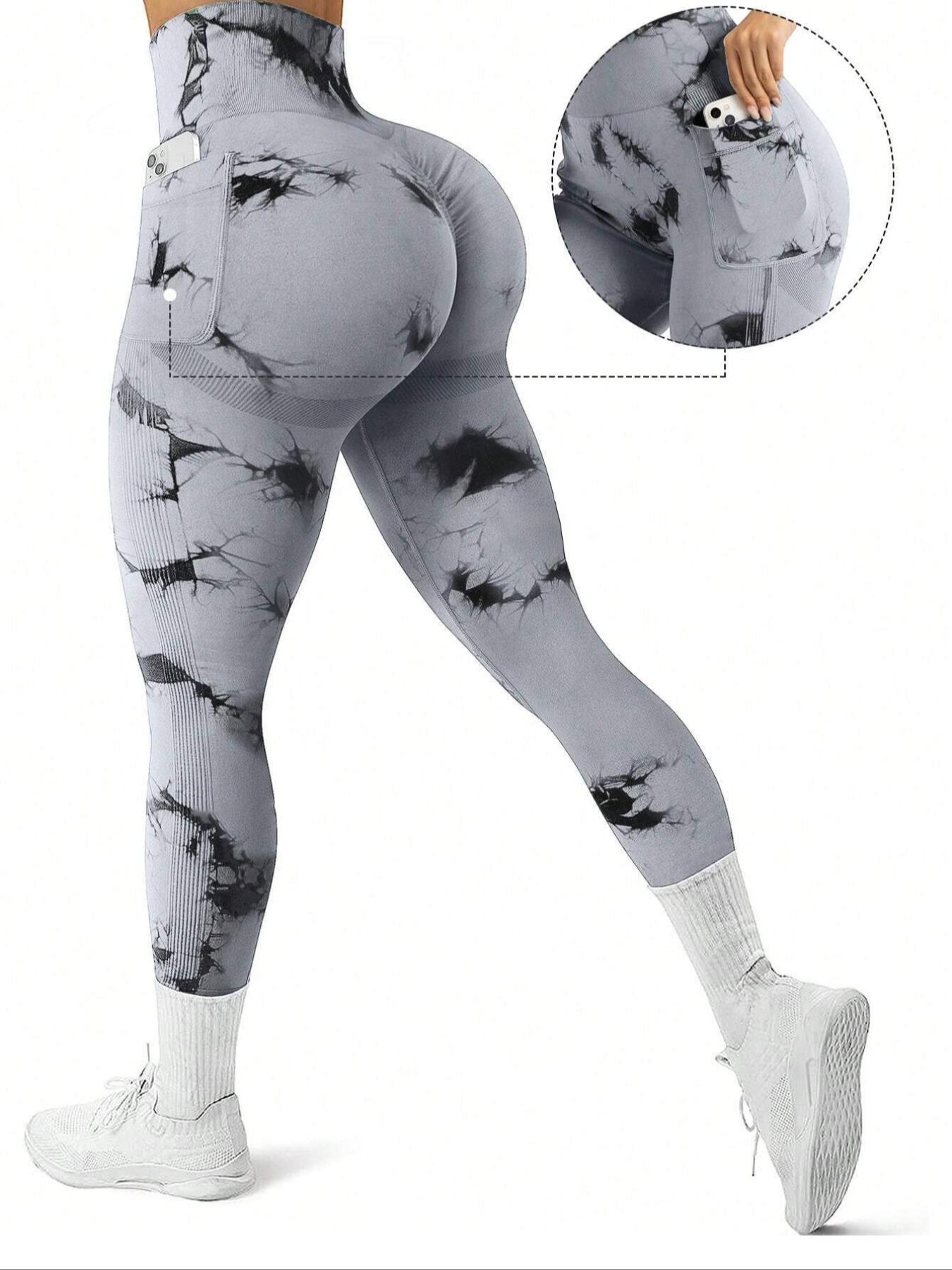 Women's Tie Dye Print Pocket Sports Leggings, Sporty Casual Comfy Breathable High Waist Skinny Pants for Swinging Plate Gym, Gym Clothes Women, Yoga Legging Pants, Yoga Leggings, Yoga Pants, Ladies Sportswear for All Seasons, Breathable Athletic Bottoms