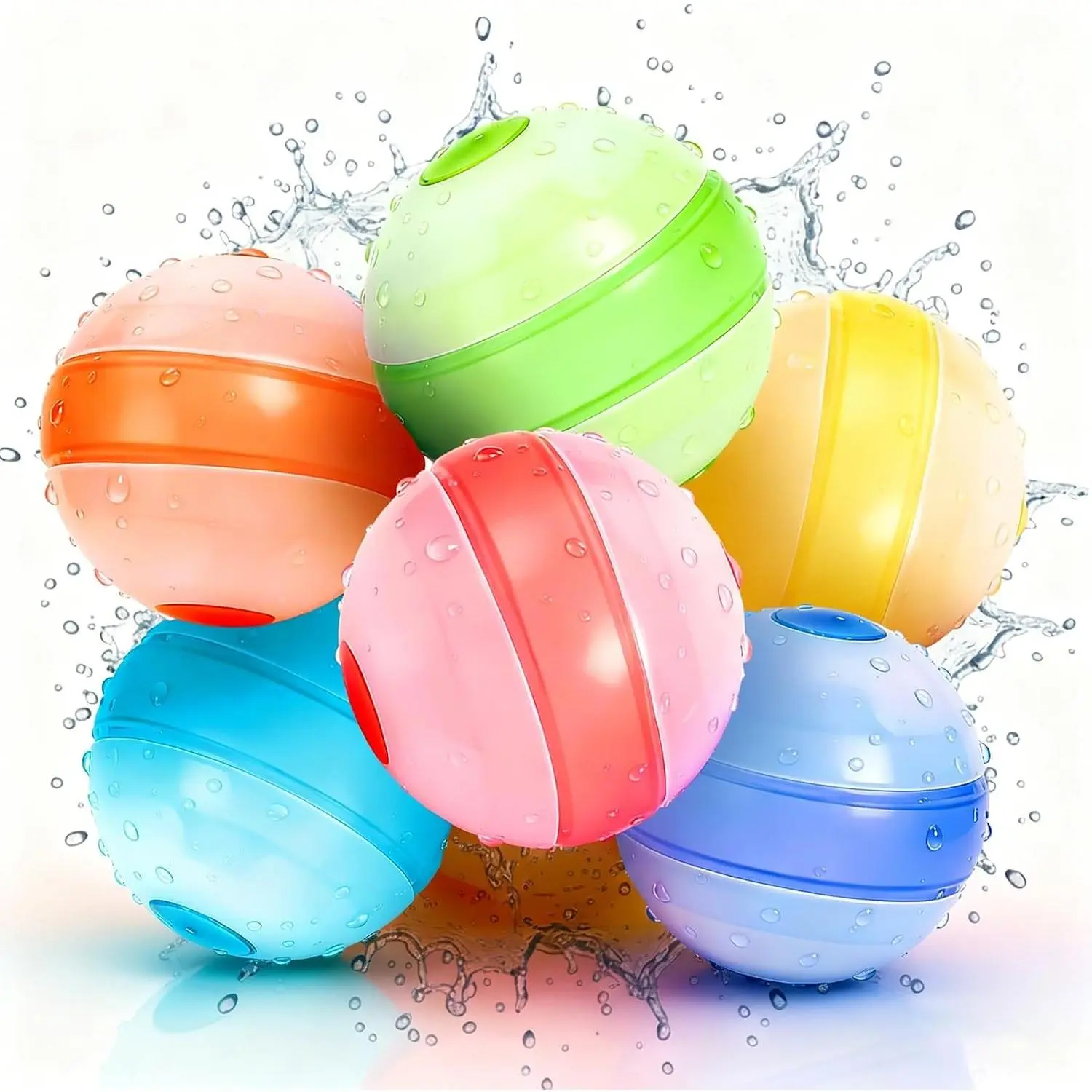 Reusable Water Balloons – 6 Pack Self-Sealing Refillable Water Balloon Quick Fill, No Magnets Self-Filling Water Balls, Eco-Friendly Outdoor Summer Pool Toys for Backyard Beach Splash WarsGift