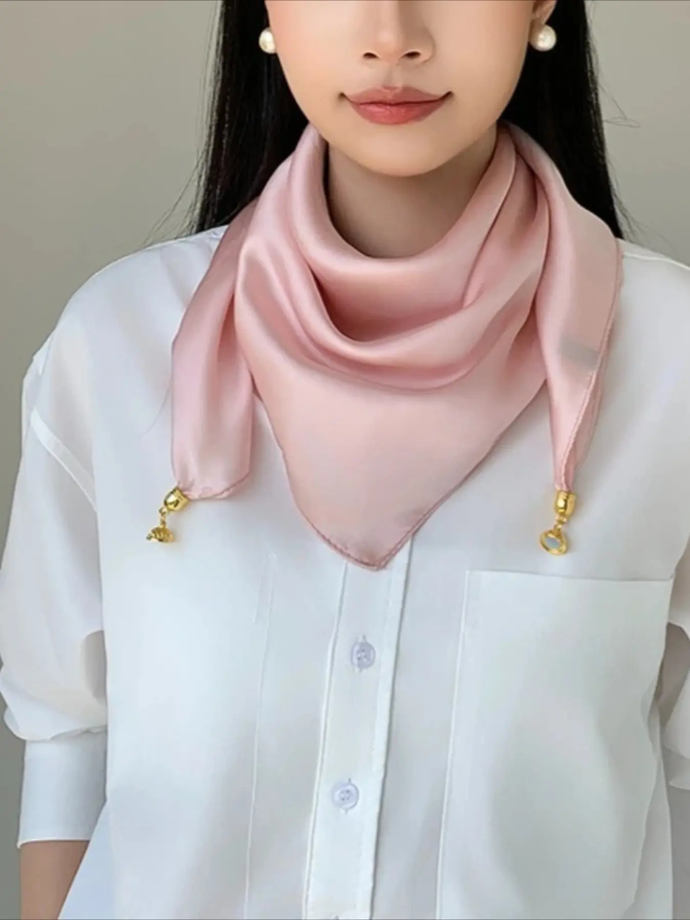 1 satin solid color 70 square scarf magnetic buckle pendant silk scarf simple plain monochrome scarf women's thin versatile