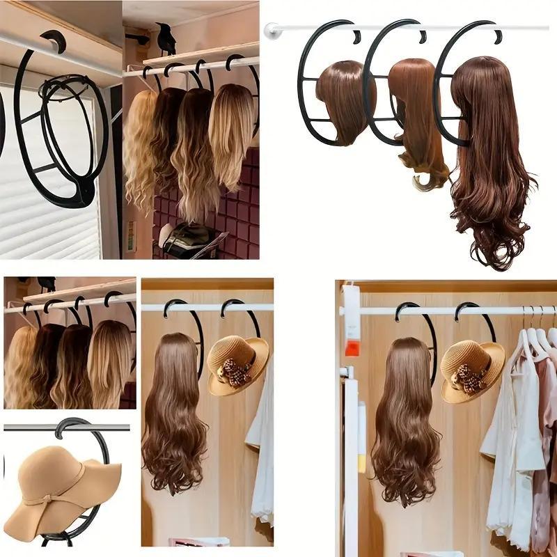 Hanging wig/hat display stand, 3-piece/set foldable Collapsible wig hair dryer stand, professional portable space saving hanger wig/hat storage display stand, suitable for home storage and travel storage
