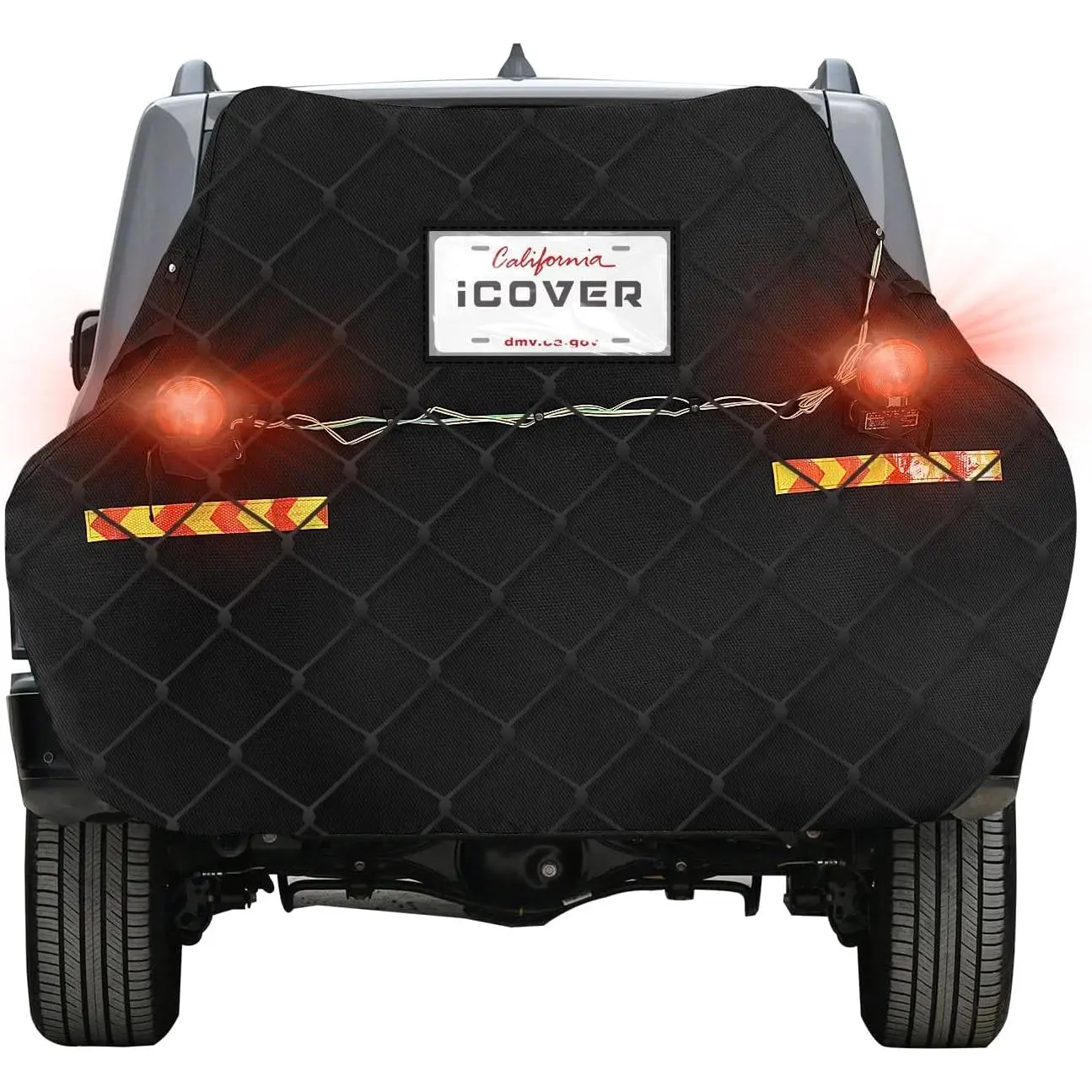 Bike Cover for 2 Bikes transport on Hitch Rack, with Tail Lights & License Plate Pocket, 600D Heavy Duty Waterproof bicycle E-Bike Cover for transportation, Incl Towing Light & Bungee Cargo Net