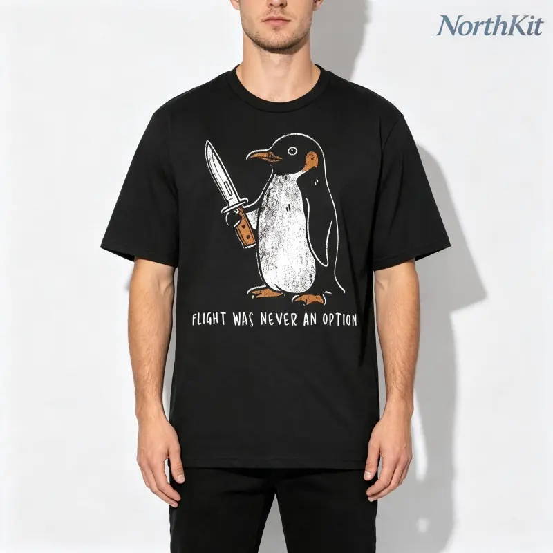 Mens Humor Graphic Top Sarcastic Penguin Street Style Design Soft Breathable Relaxed Fit Birthday Gifts for BF Menswear Tshirt Minimalist Sarcastic Apparel All Year Stitch Reinforcement, Loose, Round Neck, Shorts, Outerwear, Streetwear, Tee, Casual, Fabri
