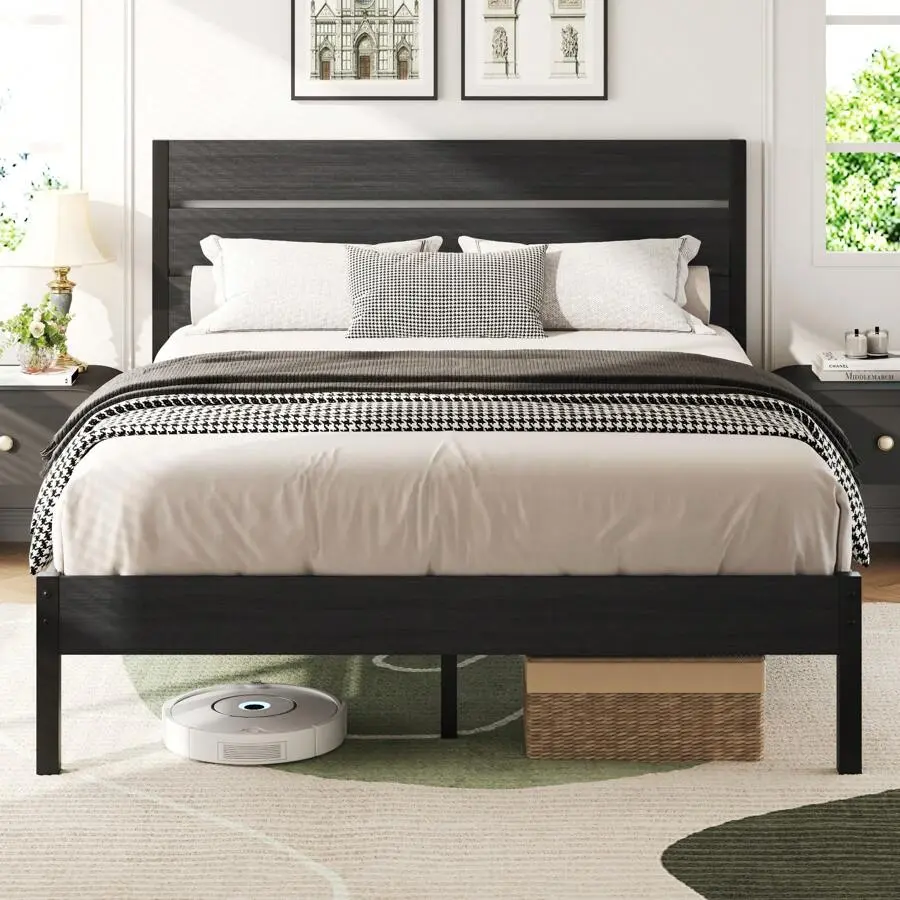 Twin & Full & Queen Bed Frame With Headboard And Footboard , 12.2in Under Bed Storage, All-Metal Support System, No Box Spring Needed,Noise Free, Easy Assembly