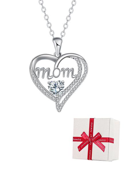 Apple Shape Rose Jewelry Gift Box With Love Heart Mom Pendant Necklace, Anniversary Birthday Jewelry First Mom Gifts for Women Wife, Mother's Day Jewelry Gift for Mom Heart Design Necklace