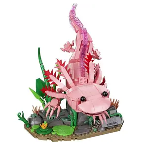 998-Piece Salamander Sea Creature Building Block Set with Movable Joints and Display Stand, STEM Educational Toy Gift for Ages 8+ Adults and Teens, Creative Desktop Decorative Gift