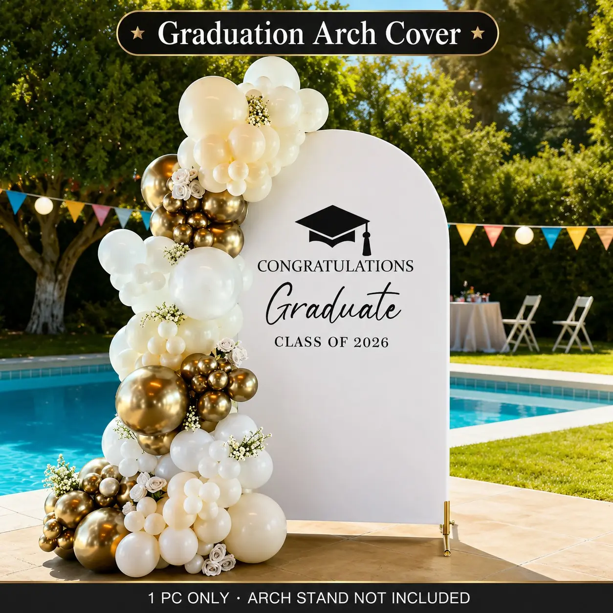 2026 Graduation Arch Backdrop Cover, Congratulations Graduate Class of 2026 Photo Backdrops, Photo Booth Background Cover, Picture Backdrop for Grad Party Decorations, Graduation Party Ceremony Decor, 1PC Cover Only