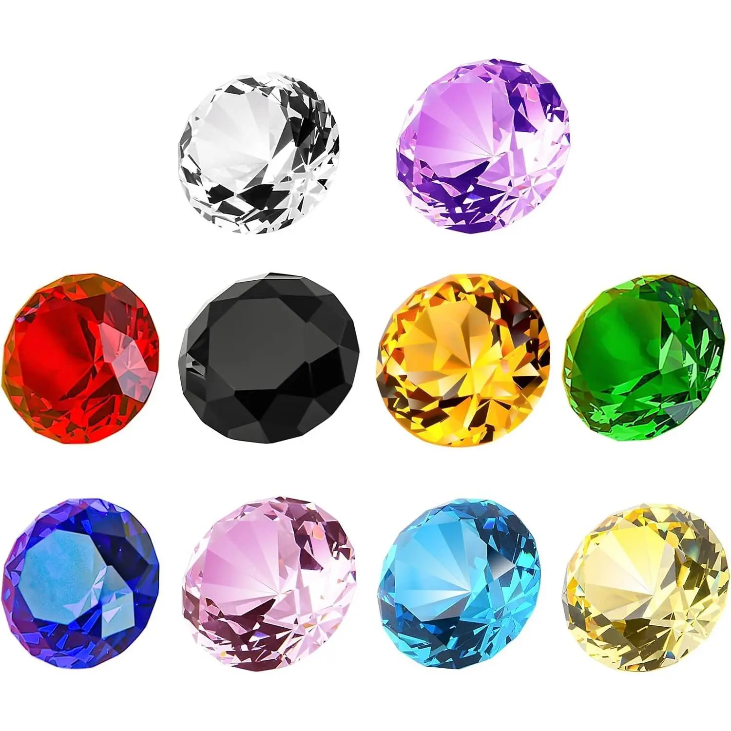 10PC 40mm (1.5in) Transparent Colorful Glass Crystal Diamond Pirate Paperweight, Gift for Kids’ Birthday, Wedding Decorations Home Decor
