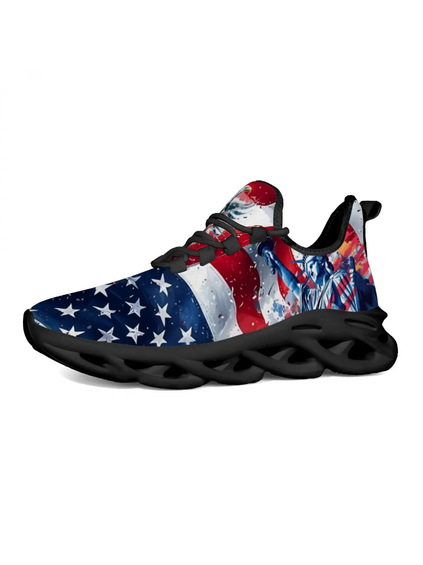 Statue of Liberty America Flag Print Thick Sole Sneakers Style Unisex Breathable Non-Slip Versatile For Daily Lace Up Running Shoes Low Top Casual Sneakers Fashion Artistic, Fashionable Running Shoes
