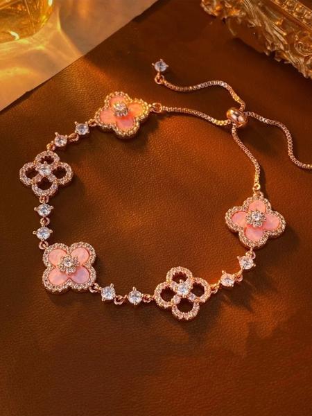 Adjustable Rose Quartz Bracelet, Skin-Friendly Design, Waterproof Silver Color Rose, Fast Free Dhl Shipping