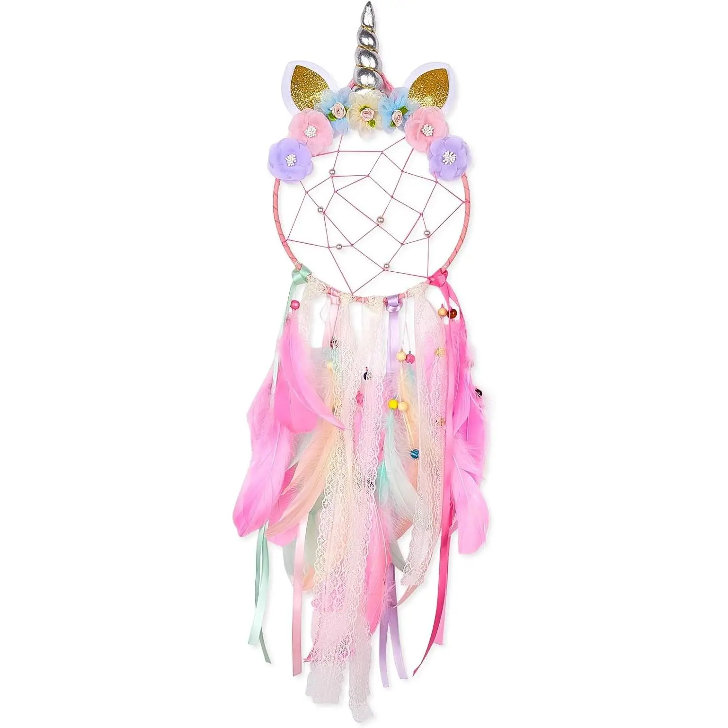 QtGirl Unicorn Dream Catchers for Kids Girls, Flower Feather Wall Hanging Decor for Girls Bedroom