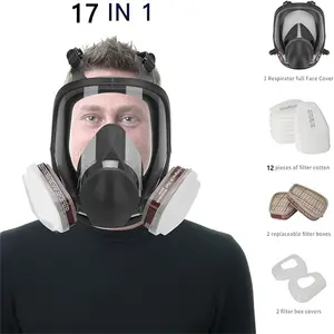 Full Face Respirator Mask Reusable, 17 IN 1 Gas Mask with Filters, Dustproof Gasproof Mask, for Paint, Against Dust, Decoration, Car Spraying, Sanding, Cutting and Other Work Protection