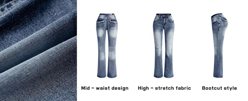 Boot Cut Jeans for Women Trendy Stretch Jeans Butt Lifting Tummy Control Denim Pants Sea Blue