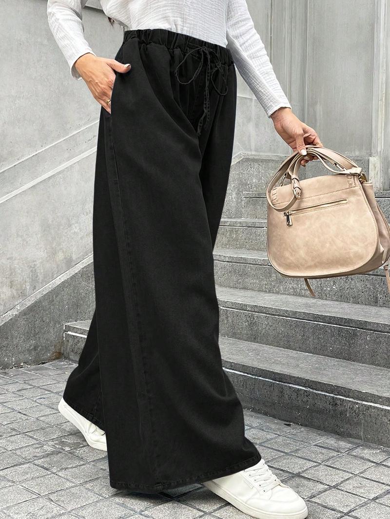 Oversized Thunder Thigh Flare Jeans - Boho - Chic High - Waisted Denim Wide - Leg Pants for Women - Elastic Waist & Flowy Fit