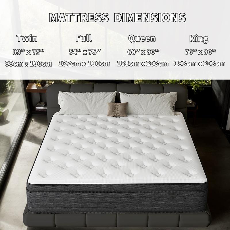 10/12/14 Inch Memory Mattress with Independent Springs, Provides Pressure Relief, Motion Isolation and Firm Edges, Medium Firm, Twin/Full/Queen/King Size