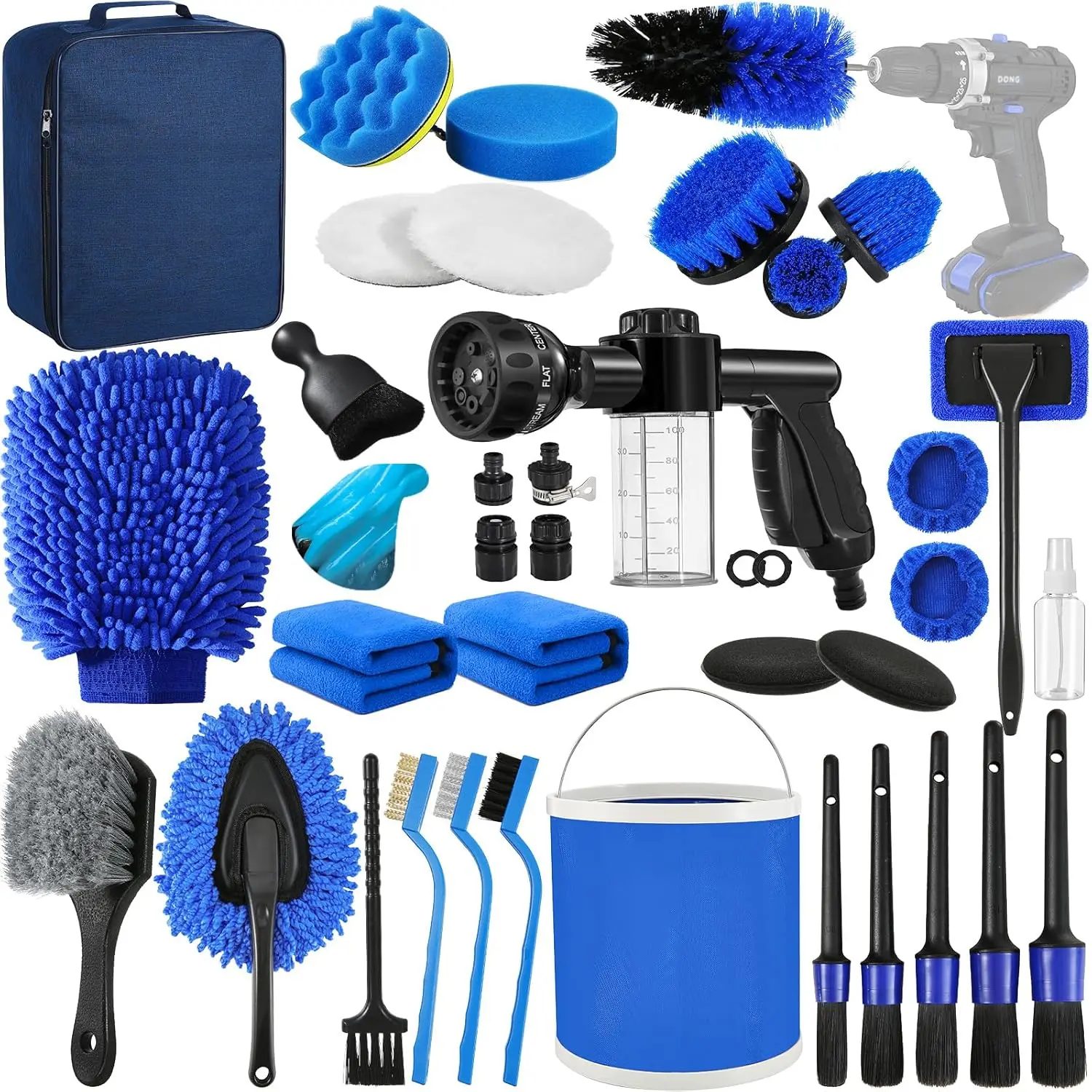 45Pcs Car Detailing Kit, Car Detailing Brush Set, Car Wash Cleaning Kit, Car Detailing Brushes, Professional Car Care Kit for Interior Exterior Wheels, Blue