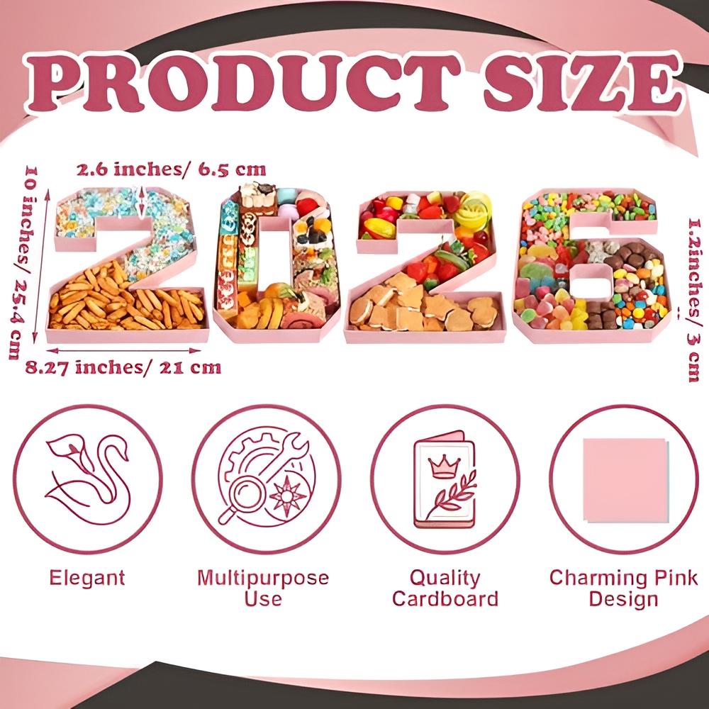 4 Pcs 2026 Graduation Fillable Number Trays 10" Cardboard Charcuterie, Dessert & Snack Serving Trays for Class of 2026 Party Supplies