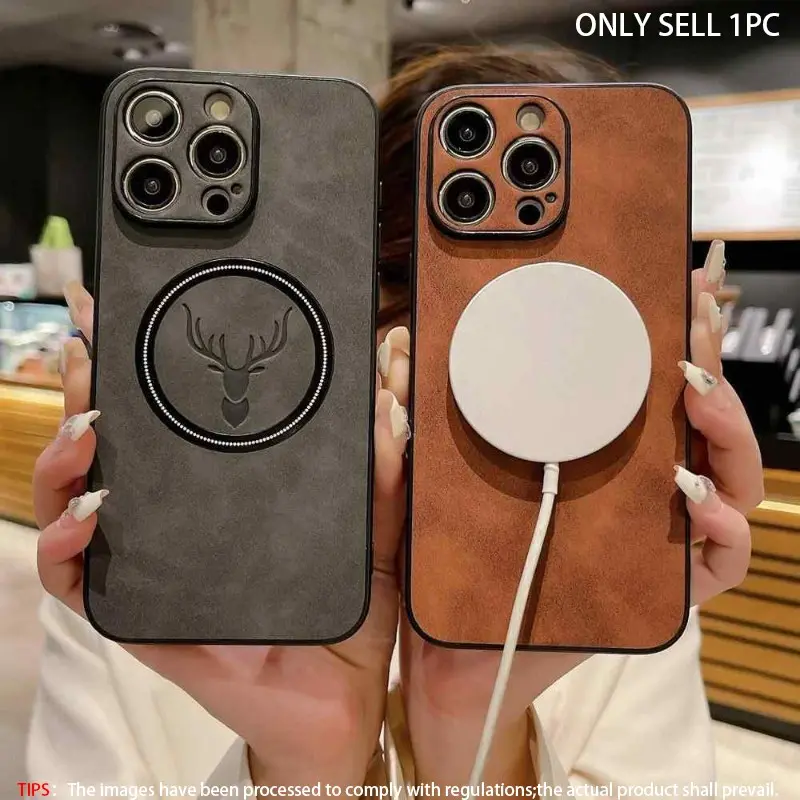 Deer Head Cloth Magnetic Anti-Drop Phone Case for iPhone 16/17 Pro Max/15 Pro/14 Plus/13/12/11 Pro Max, Small Sheepskin Protective Cover, Shockproof, Stylish Shockproof Casing, Stylish Shockproof Shell, Cellphone Casing