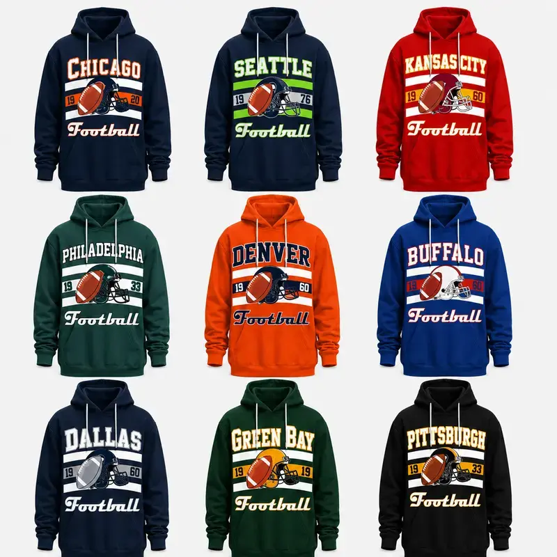 Unisex Football Theme Graphic Hoodie - Long Sleeve Polyester Pullover, Relaxed Cut, Front Pocket, Hand Wash Safe, Casual Sports Fan Top for Daily Wear