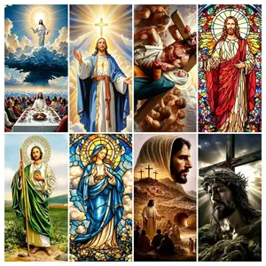 Christian Holy Figure Full Round Drill Diamond Painting Kit, Ascension Jesus Virgin Mary Thorn Crown Cross Bible Faith Diamond Art for Adults Beginners Easter Baptism Religious Present