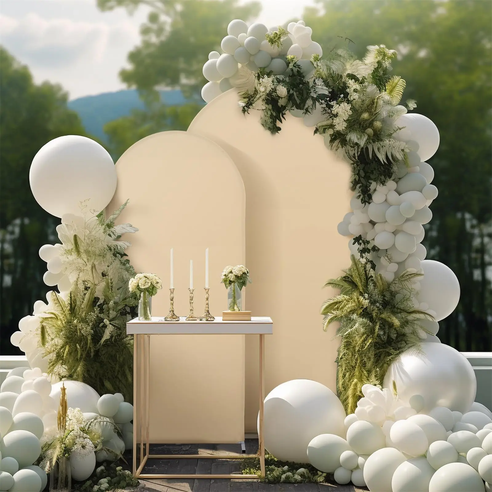 Wedding Arch Cover Set, 2-Pack Spandex Arch Drapes - 5.9ft & 6.6ft Minimalist Ceremony Backdrop, Champagne or White Stretch Polyester-Spandex, Wrinkle-Resistant, Reusable for Weddings & Events