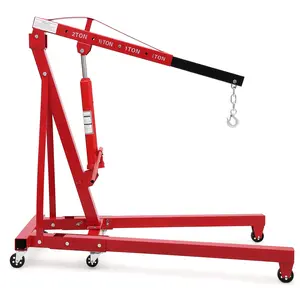 2 Ton (4400 lb) Folding Engine Hoist, 4 Swivel Casters, Red, Telescopic Boom
