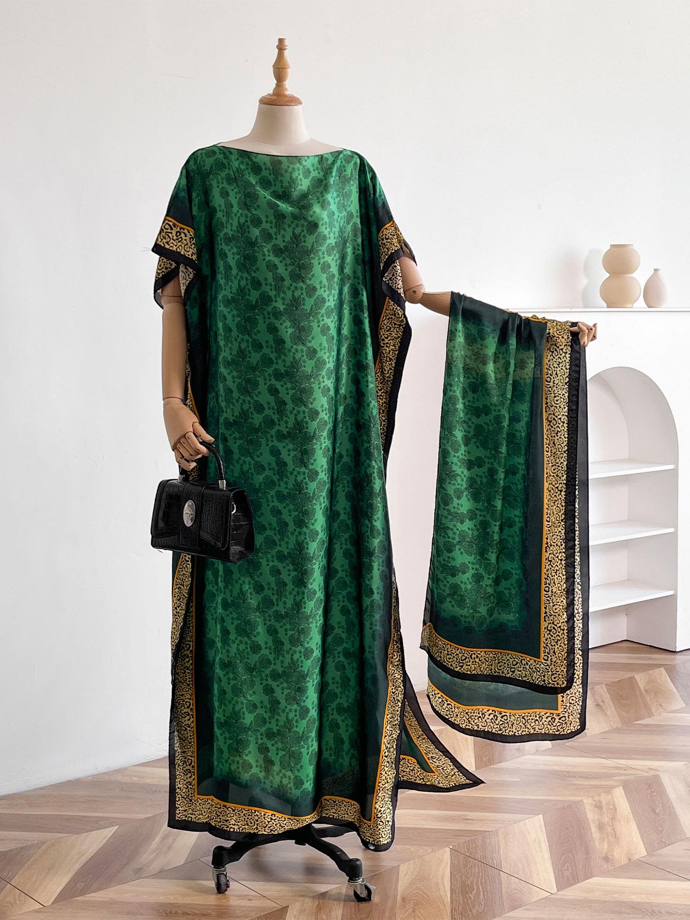 Women's Random Leopard Print Long Sleeve Open Front Shawls & Scarf Set, Casual Shawl & Scarf Set for Beach Vacation, Fashion Accessories for Women, Beach Cover Up