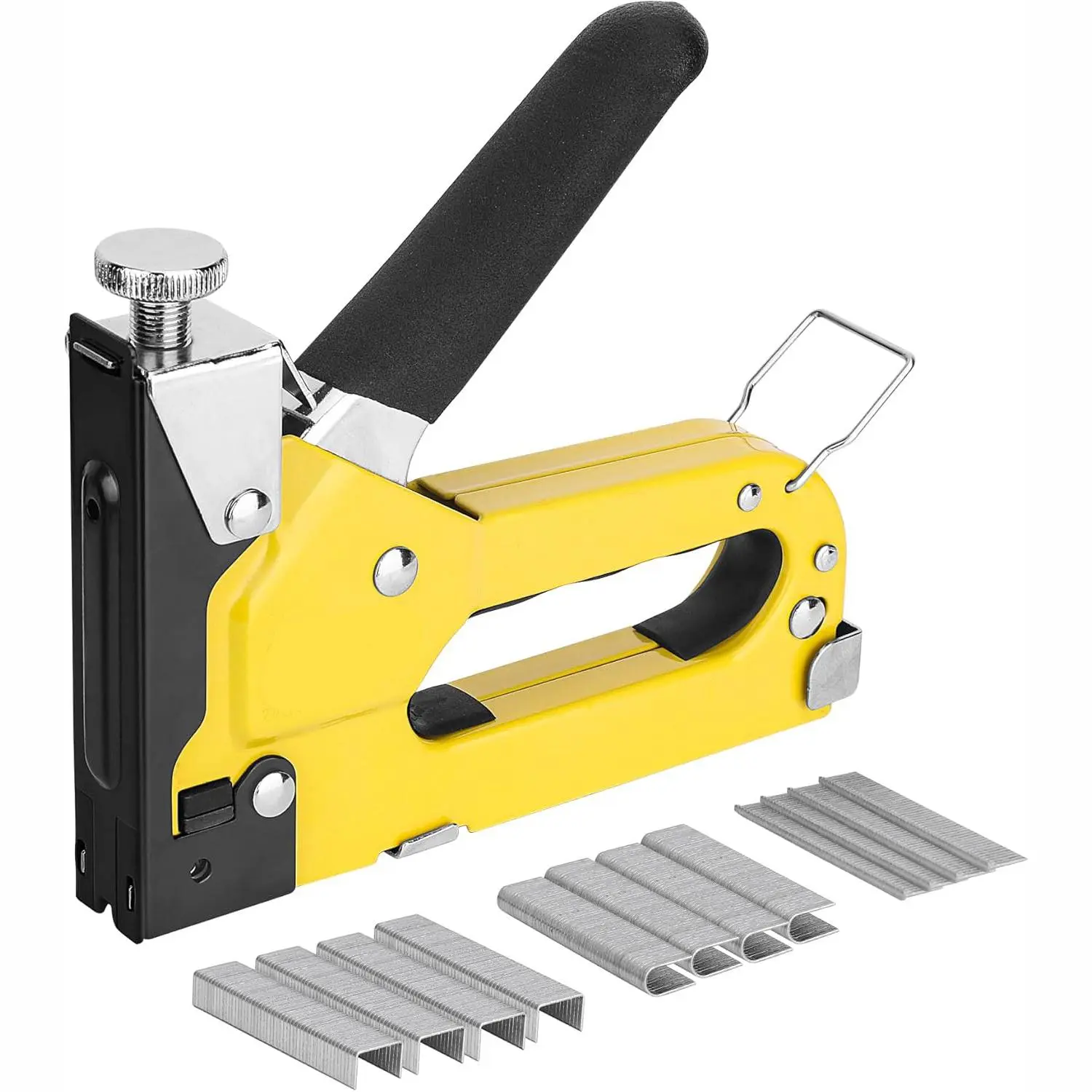 Heavy Duty Upholstery Staple Gun 3-in-1 with 600 Staples Manual Brad Nailer Power Adjustment for Crafts Wall Upholstering Furniture DIY Durable Chromed Steel Non-Slip Grip