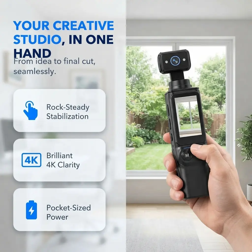 Compact D11 Handheld Vlogging Action Camera, Portable Video Recorder for Travel Trips, Outdoor Adventures & Content Capture