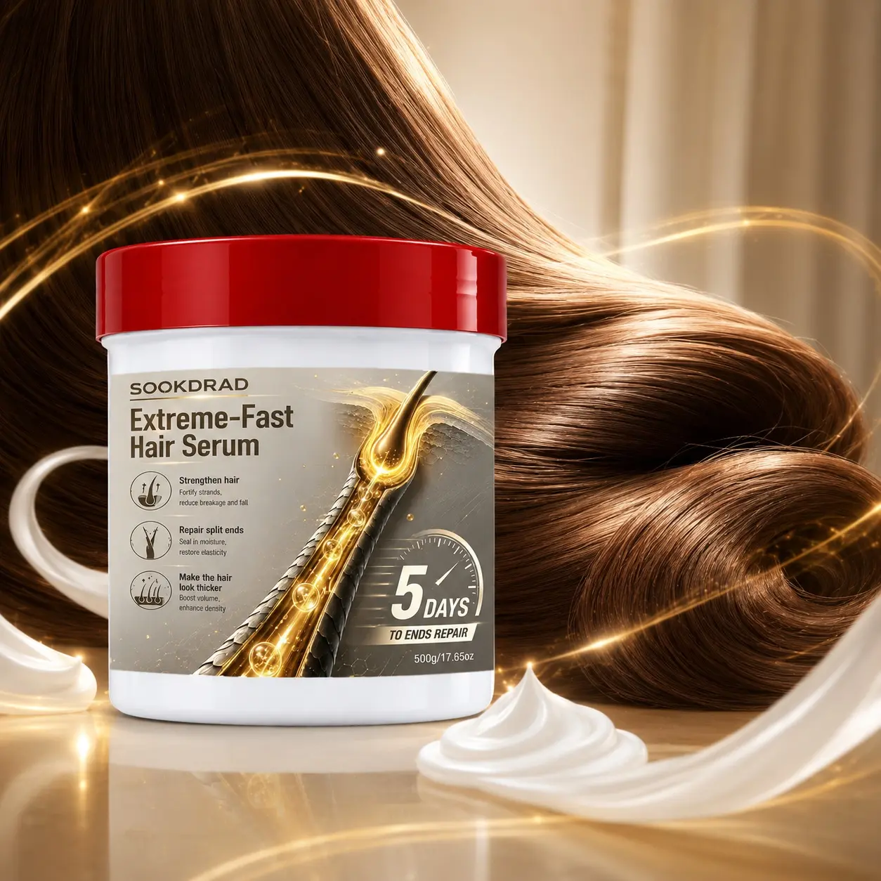 Extreme-Fast Hair Serum, Strengthen Strands, Repair Split Ends, Thicker Hair, Reduce Breakage, Boost Volume, Restore Elasticity, 500g