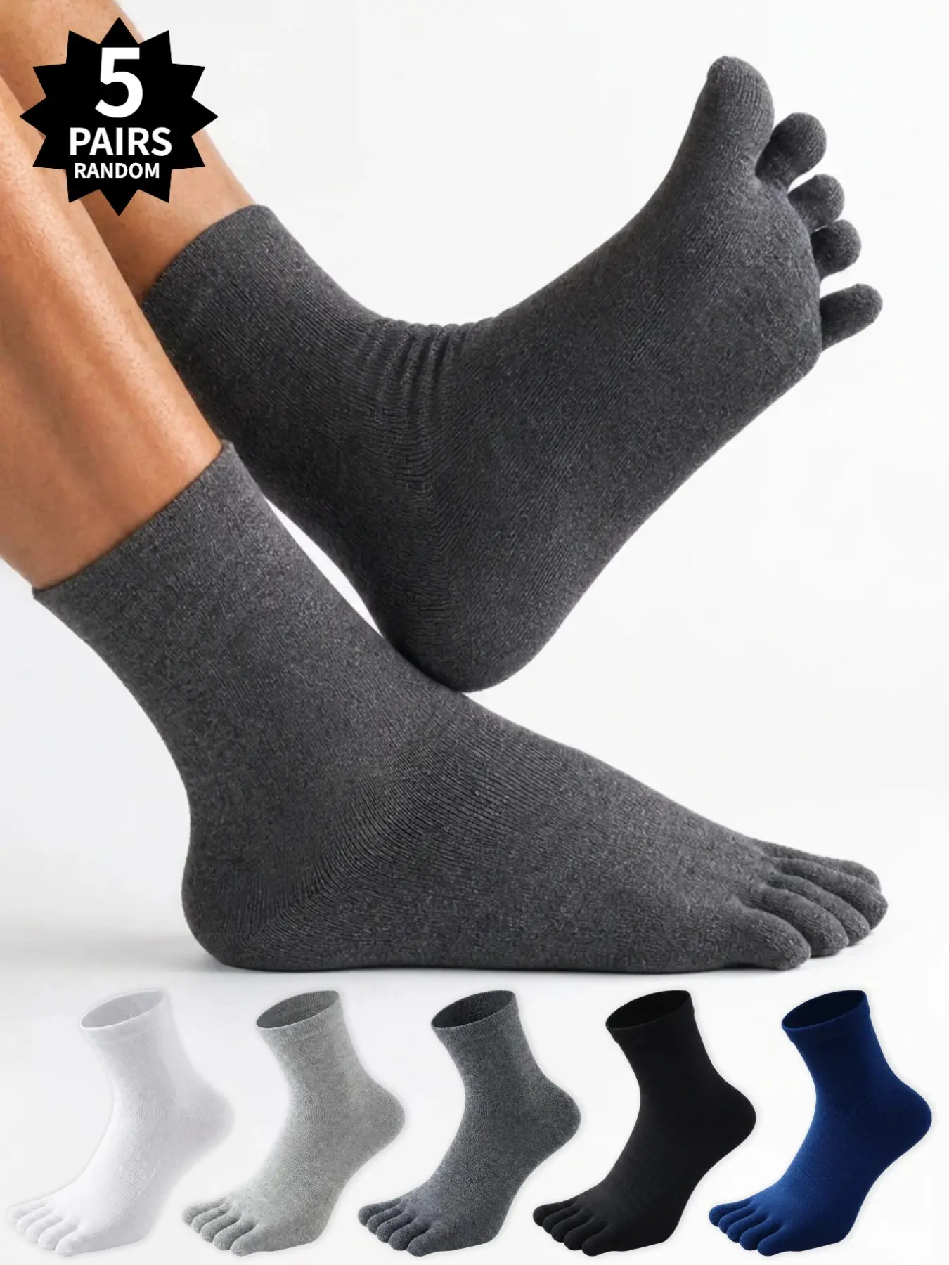 5 Pairs Five Finger Socks for Men in All Seasons, Mid Leg Split Toe Socks, Sporty, Sweat Absorbing, Breathable Split Toe Socks, Sock Packs