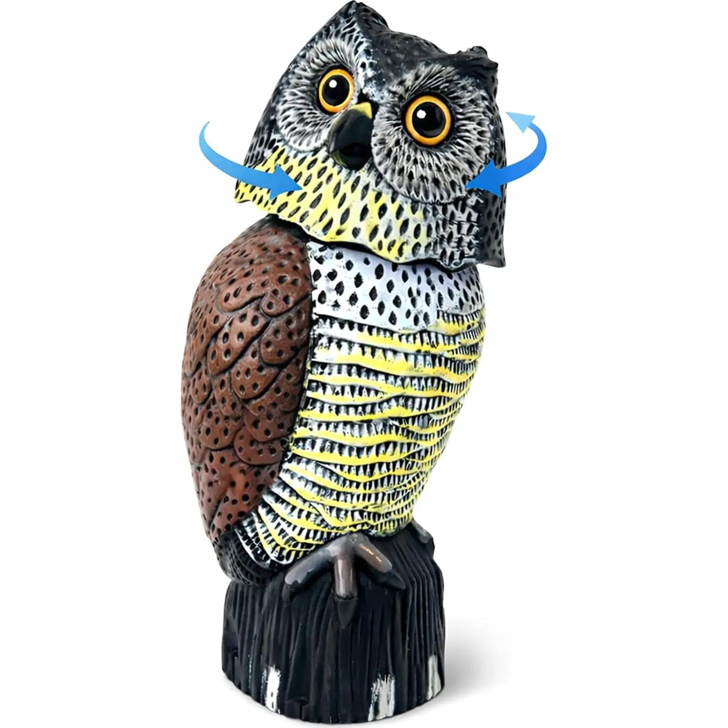 16" Large Owl Decoy with Rotating Head – Realistic Garden Statue Bird & Squirrel Deterrent, Life-Size Predator Scarecrow for Outdoor Yard & Garden Protection