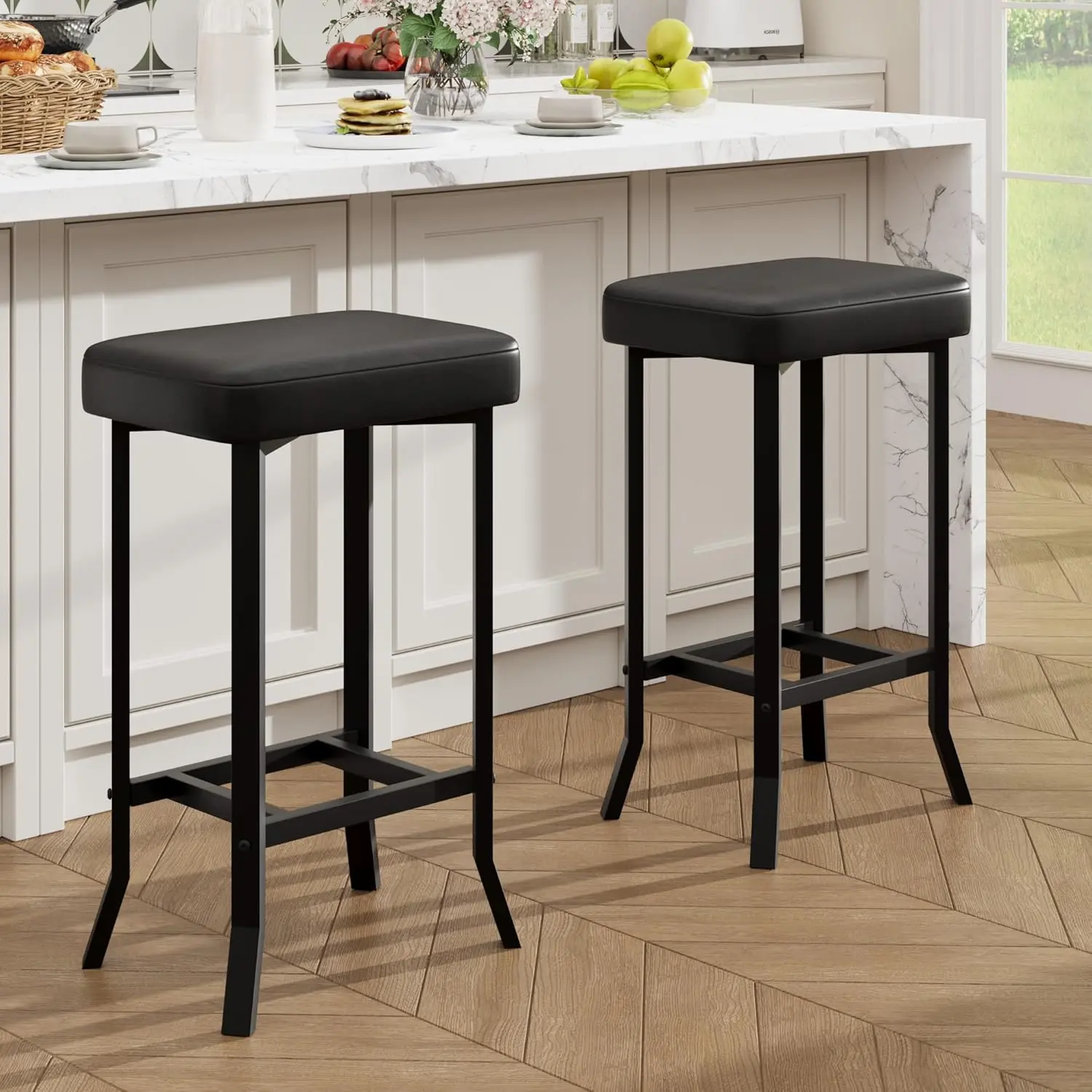 24.6 Inch Bar Stools, Set of 2 Bar Chairs, Premium Faux Leather Barstools with Irregular Legs, Compact Counter Stools for Small Spaces, for Kitchen, Dining Room, Cafe, Easy Assembly